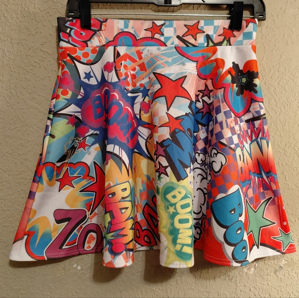 Rue21 Multicolor Comic Print Skater Skirt - Picture 1 of 6